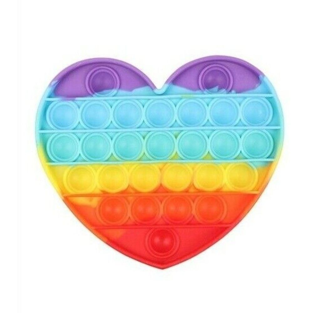 Fidget Toy Love Heart Push Pop Bubble Rainbow Silicone Sensory